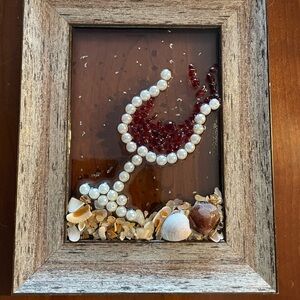3-D HANDMADE PEARL AND GLASS SET IN RESIN ON GLASS